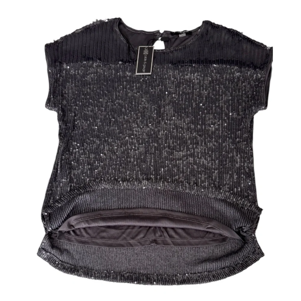 NWT Cable & Gauge Black/Gray Sequin Short Sleeve Lined Top Size Small-P - Picture 5 of 11